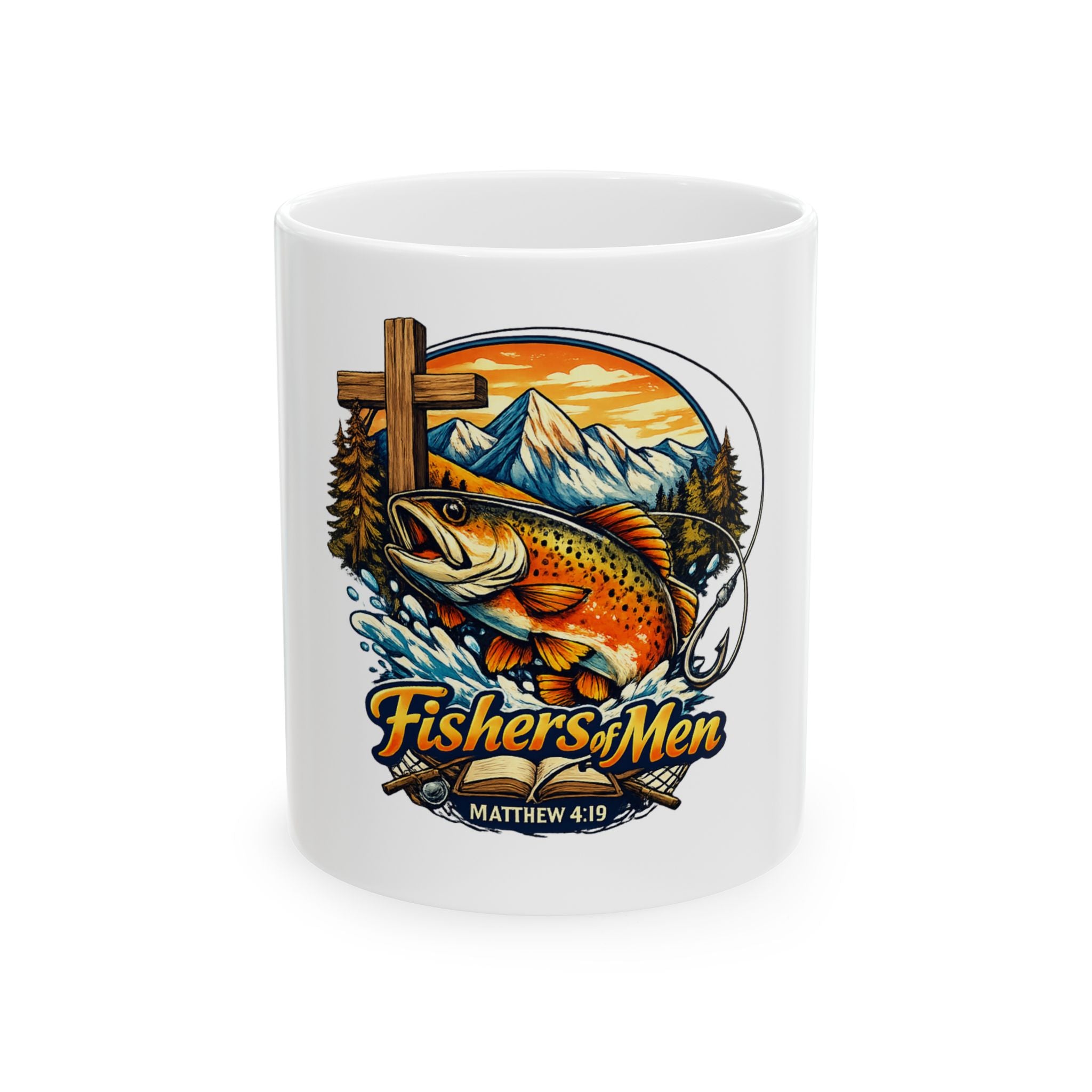 Fishers of Men Ceramic Mug — Christian Fishing Mug with Trout & Matthew 4:19